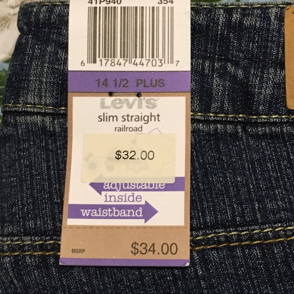 NWT Levi's Slim Straight Fit Jeans 14 1/2 Plus New - Picture 8 of 8